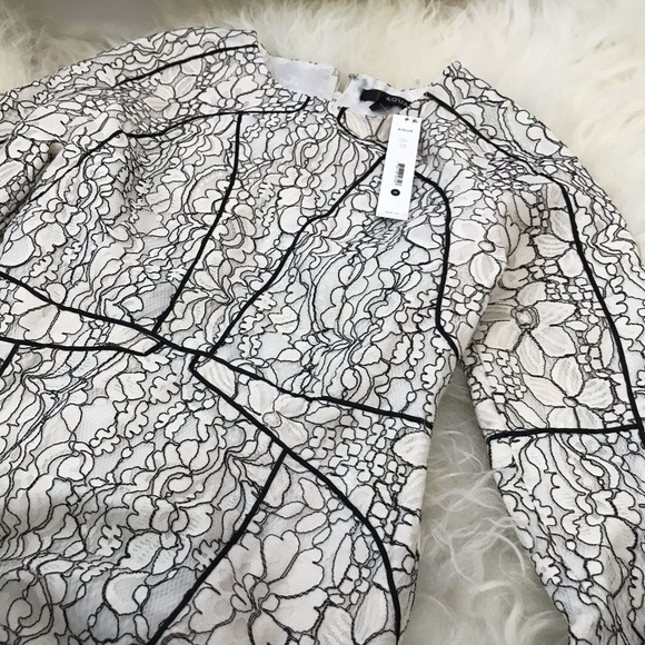 AQUA PIPED FLORAL LACE LONG SLEEVE MINI DRESS - Picture 8 of 8